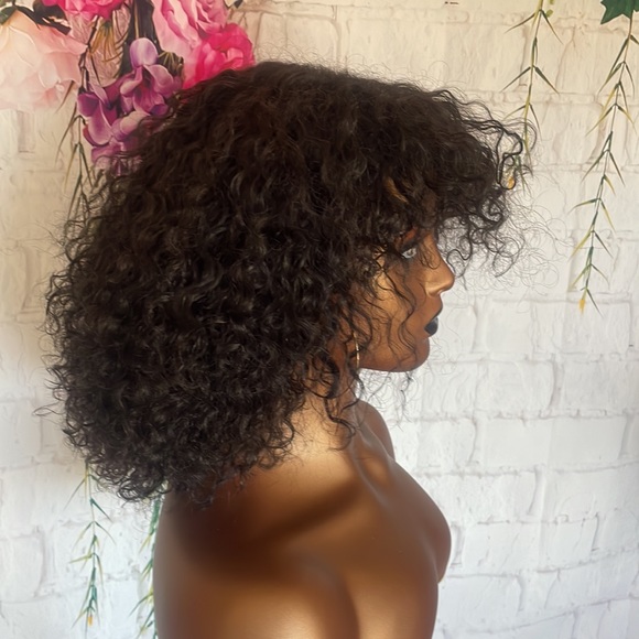 💕 12” HUMAN HAIR SHORT Curly Wig With Bangs FULL CAP WITH BAND & lace top *NEW* - Picture 12 of 17